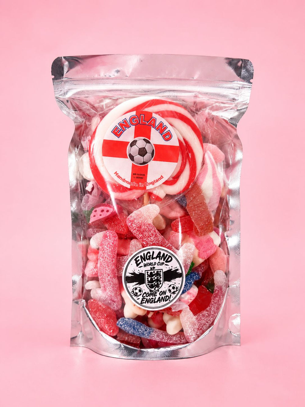 England 800g pouch with England lollipop
